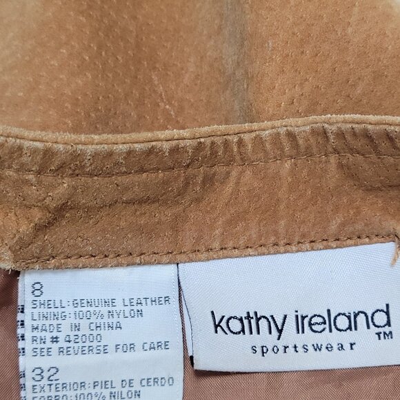 Kathy Ireland Tan Brown Genuine Suede Leather Lined Side Zip Mini Skirt Size 8 - Picture 3 of 11